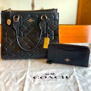 Coach Women's Patchwork Quilted Crosby Carryall Satchel & Wallet Black Leather
